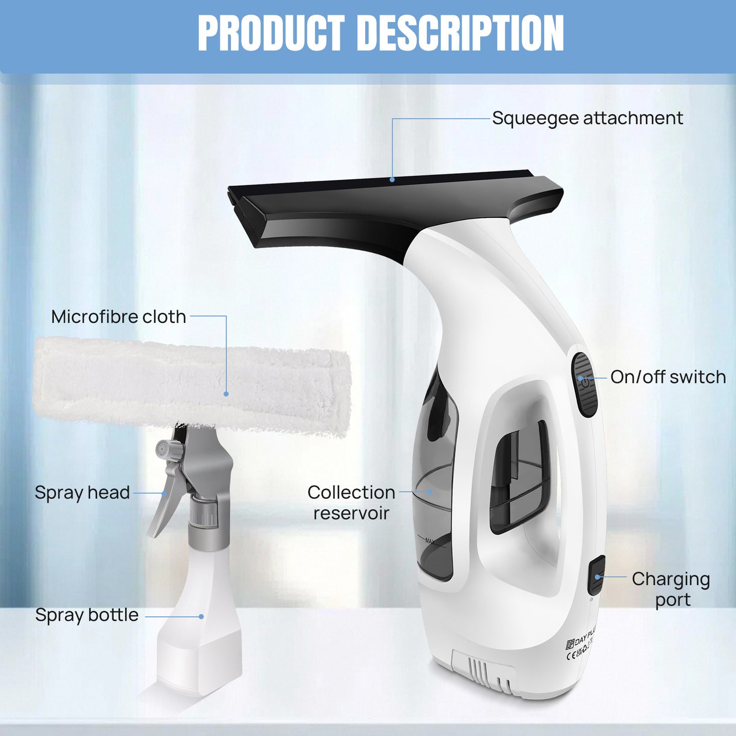 Cordless Window Vacuum and Squeegee Cleaner